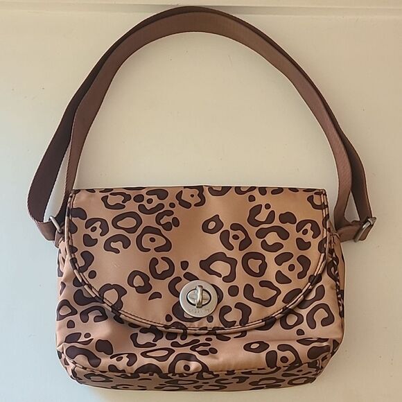 Baggallini Brown Leopard Print Bag Turnlock Adjustable Strap Crossbody Brown Tan - Picture 1 of 12